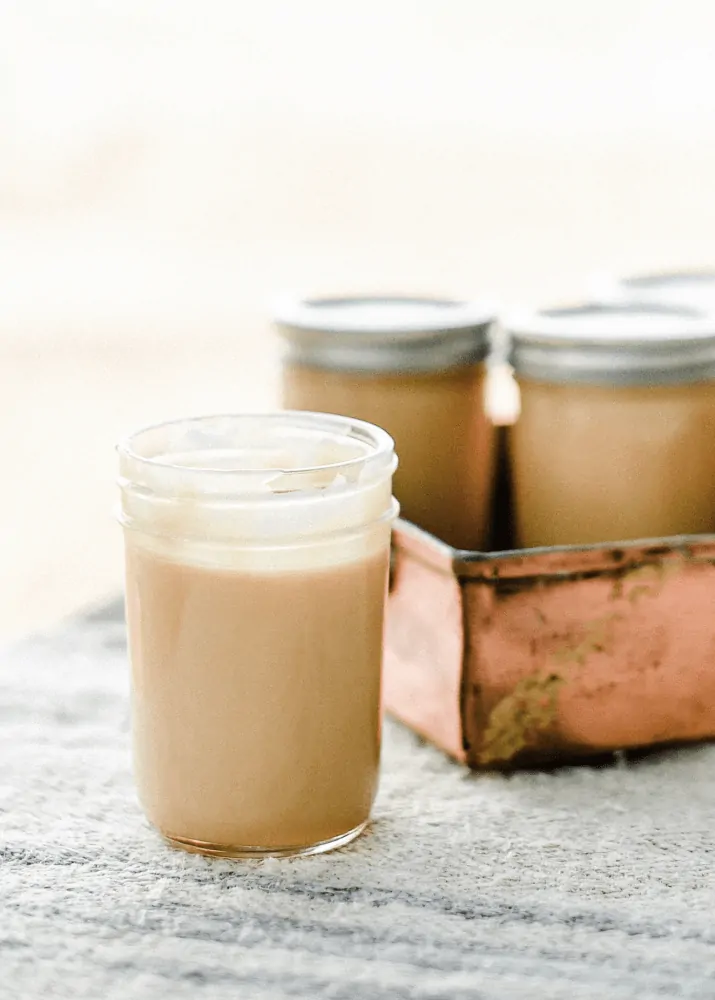Jar of caramel sauce made from sweetened condensed milk