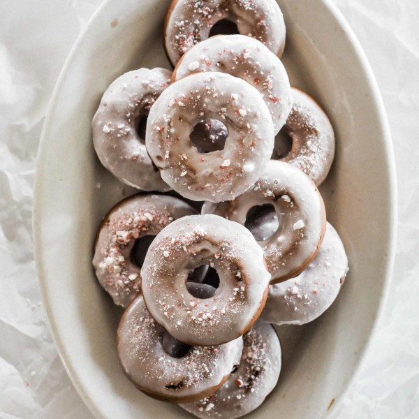 Baked Peppermint Bark Christmas Donuts - Boxwood Ave.