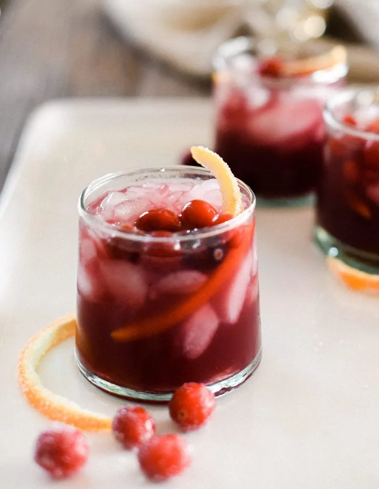Glasses of red wine sangria with cranberries