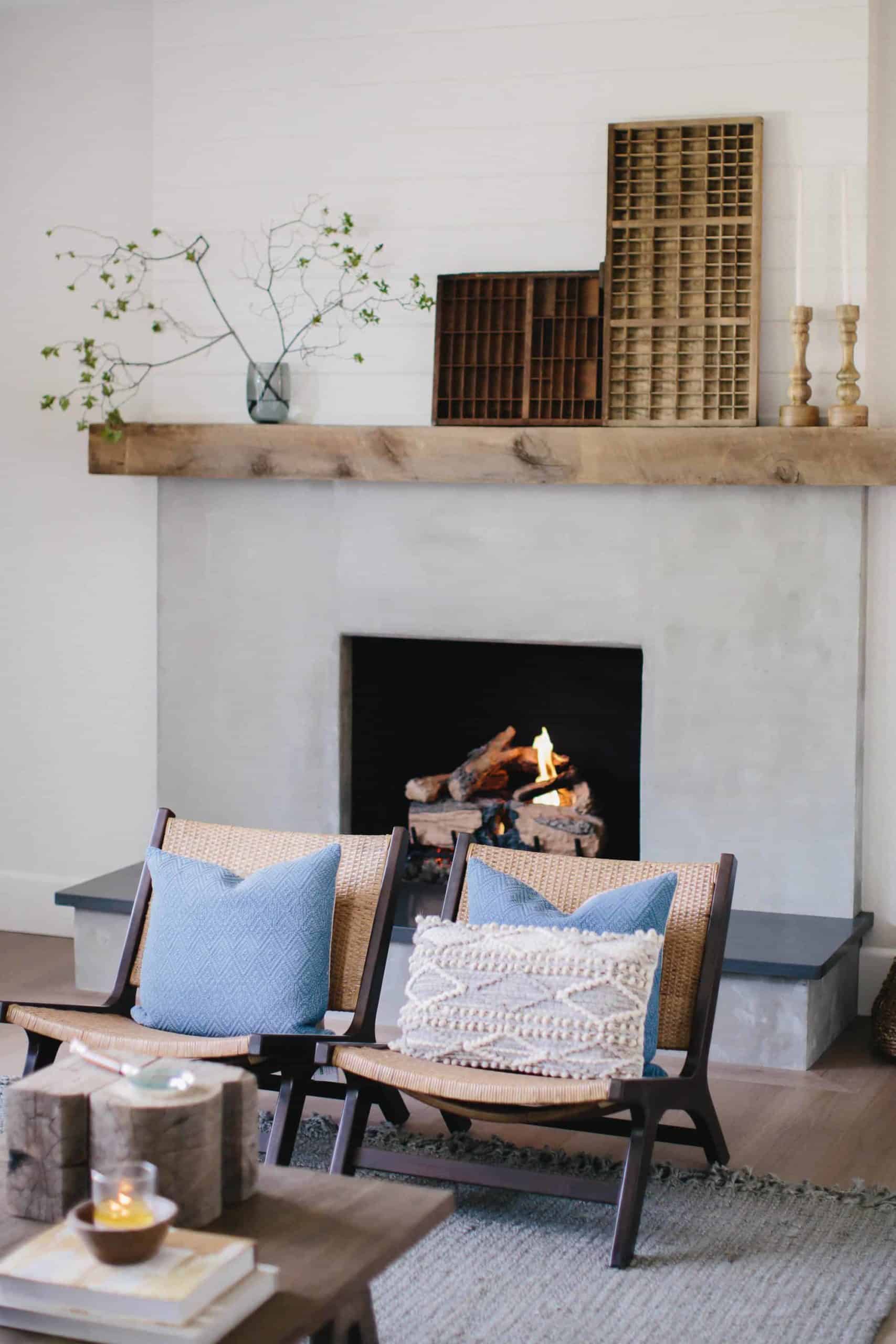 Brick Fireplace Update Using Cement And Aged Wood Mantel