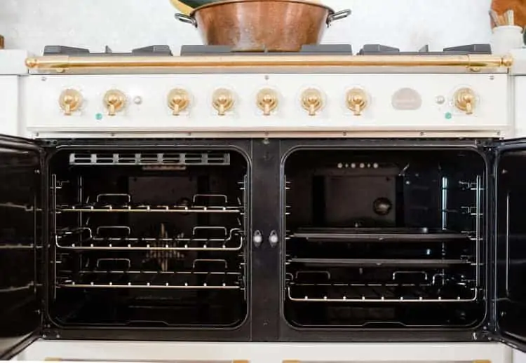French oven range with open doors