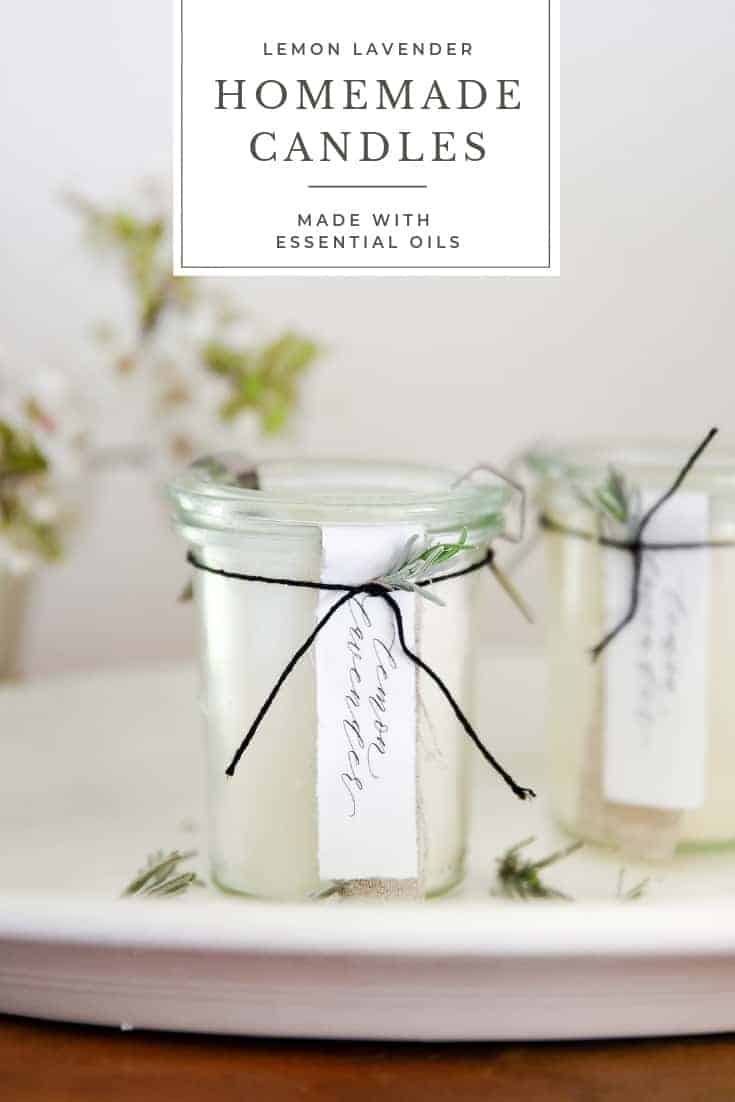 Learn how to make homemade candles with essential oils! This is a great DIY candle recipe using lavender and lemon essential oils!