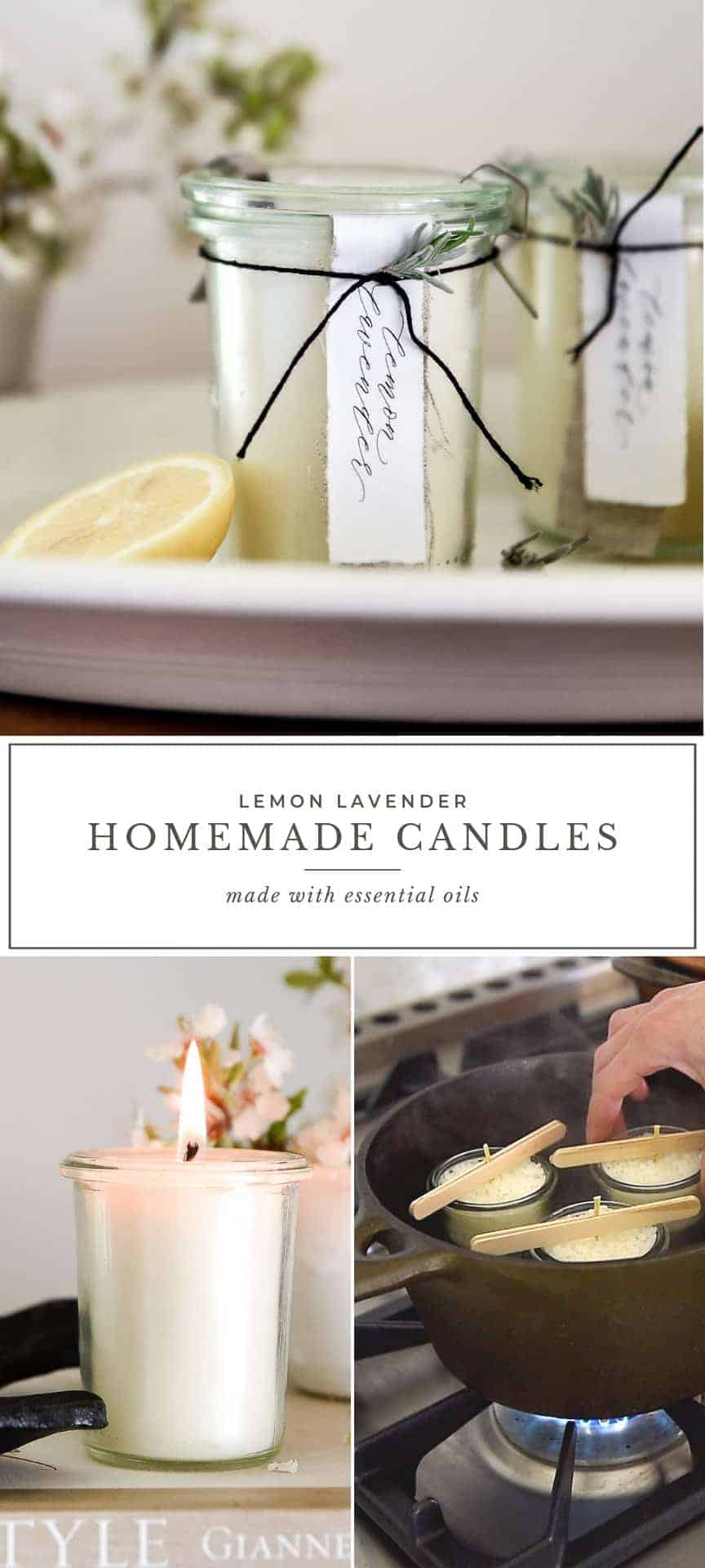 Learn how to make homemade candles with essential oils! This is a great DIY candle recipe using lavender and lemon essential oils!