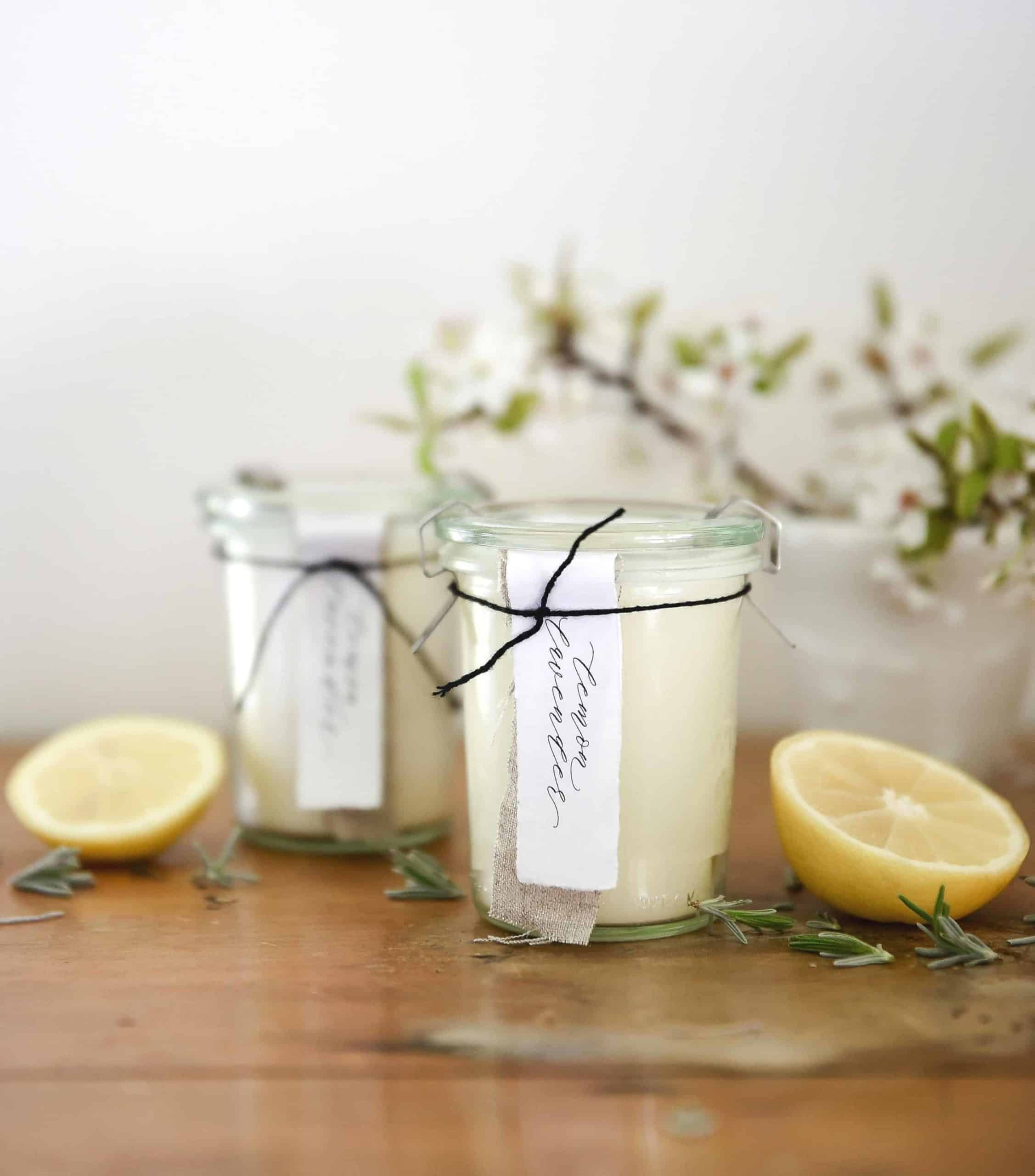 Learn how to make homemade candles with essential oils! This is a great DIY candle recipe using lavender and lemon essential oils!