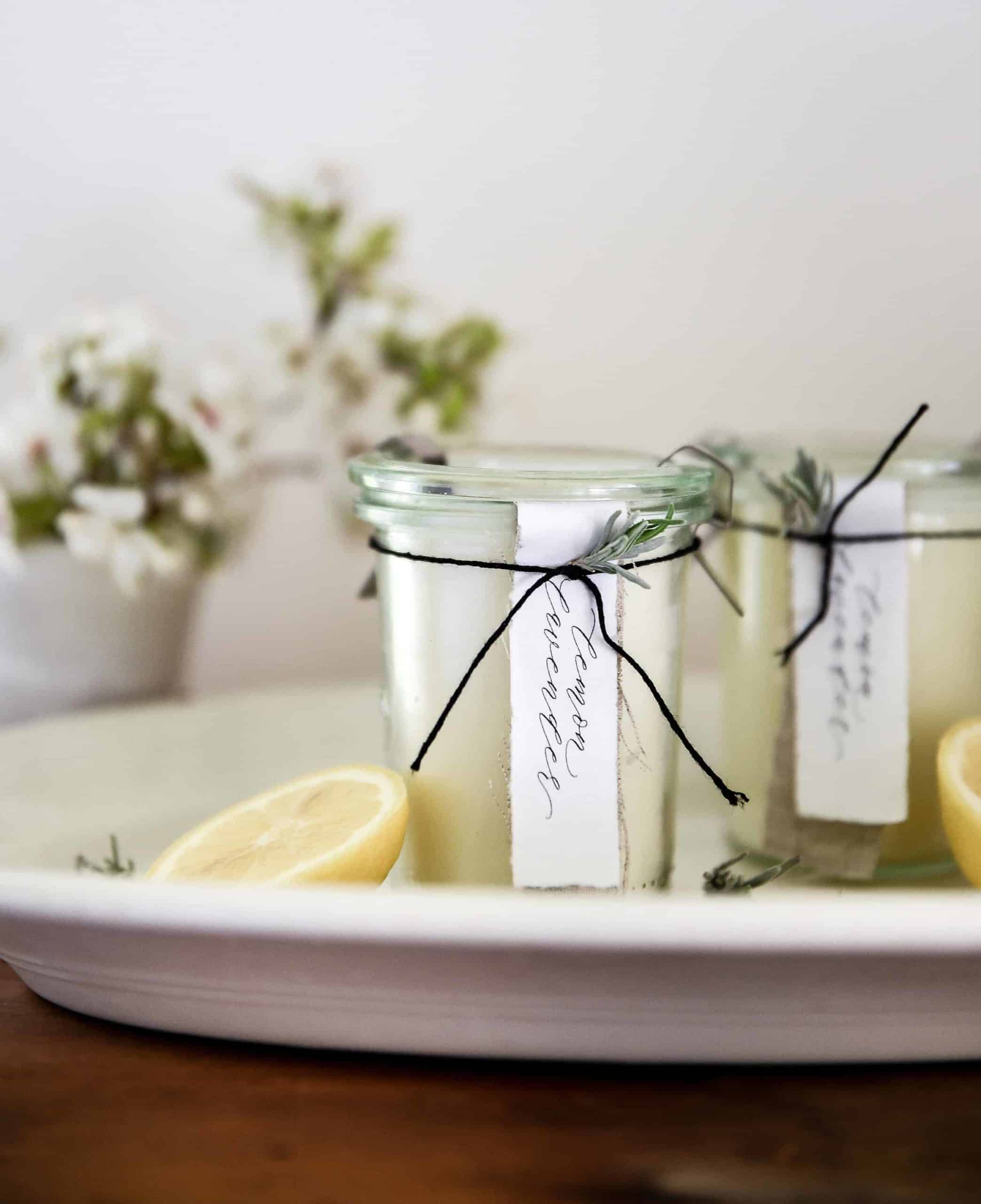 Learn how to make homemade candles with essential oils! This is a great DIY candle recipe using lavender and lemon essential oils!