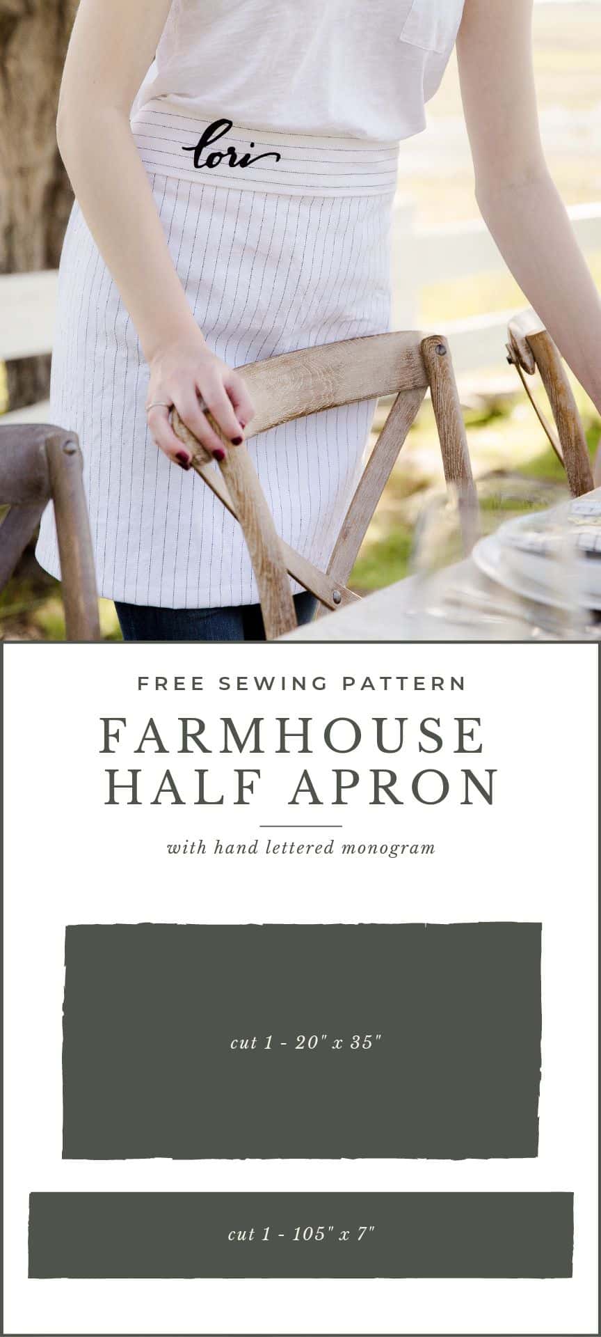 Learn how to make an easy half apron with this free apron pattern and tutorial using Brother! The personalization with HTV is the cherry on top of this darling project! 