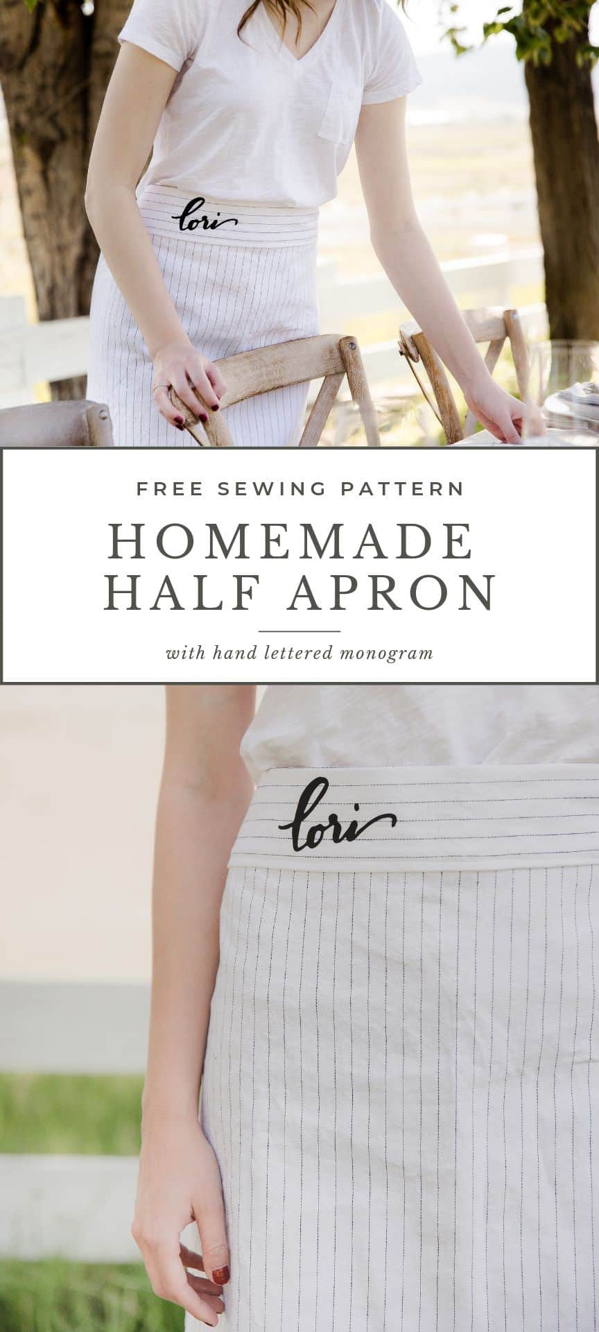 Learn how to make an easy half apron with this free apron pattern and tutorial using Brother! The personalization with HTV is the cherry on top of this darling project! 