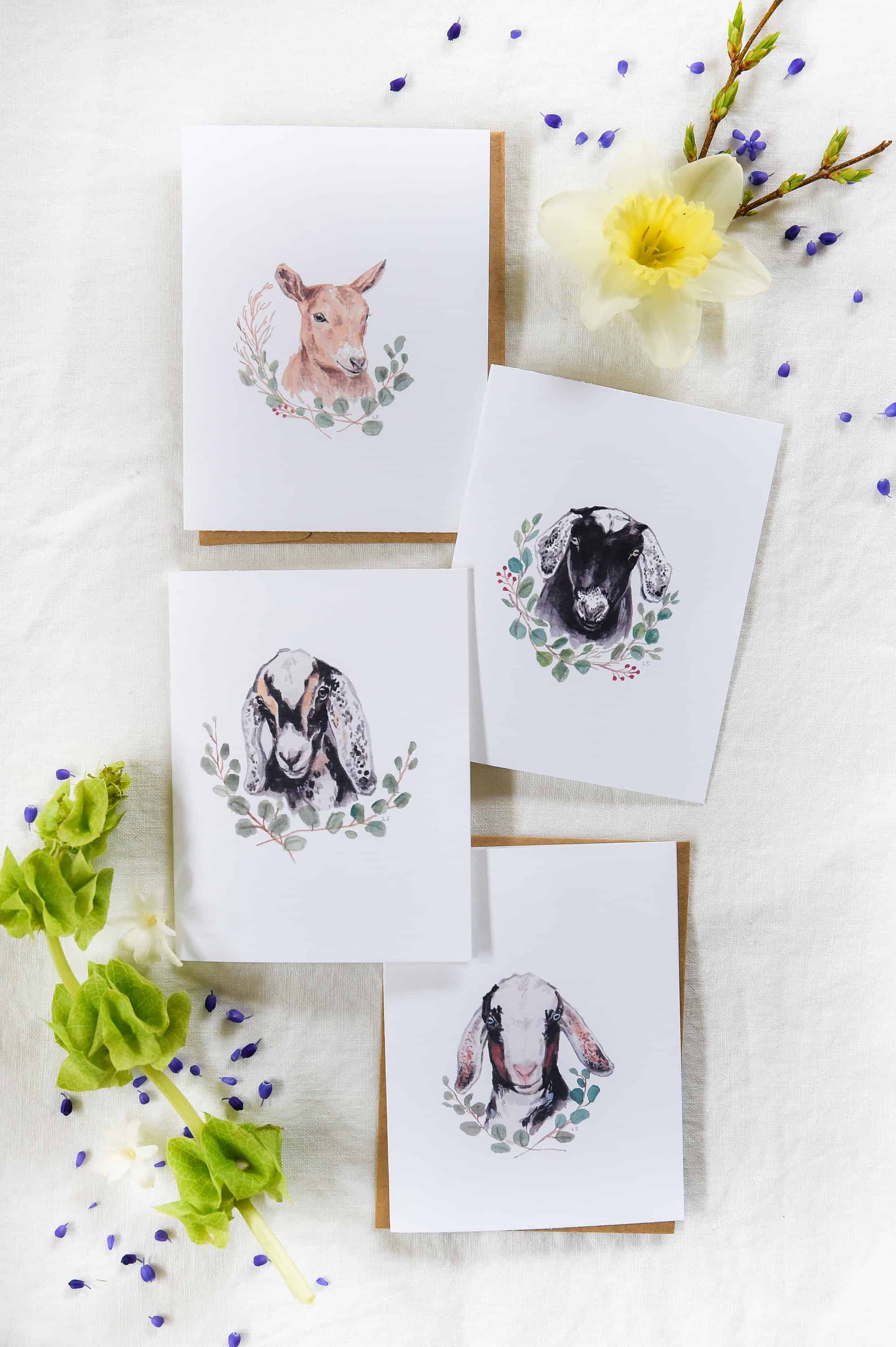 These free printable Easter card templates are perfect for spring and so easy to use! Make your own Easter cards by simply printing out these goat greeting cards, and folding in half! 