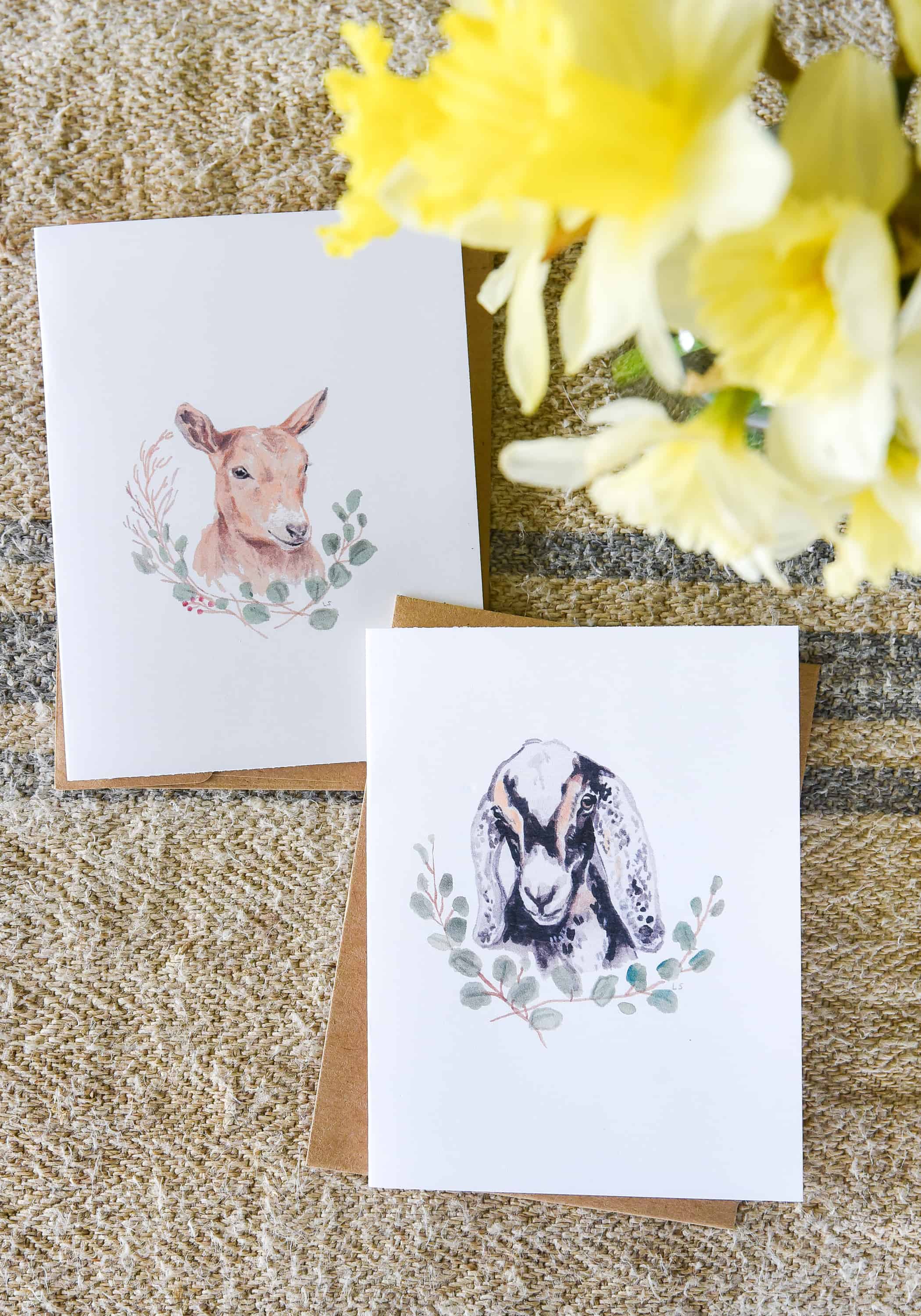 These free printable Easter card templates are perfect for spring and so easy to use! Make your own Easter cards by simply printing out these goat greeting cards, and folding in half! 
