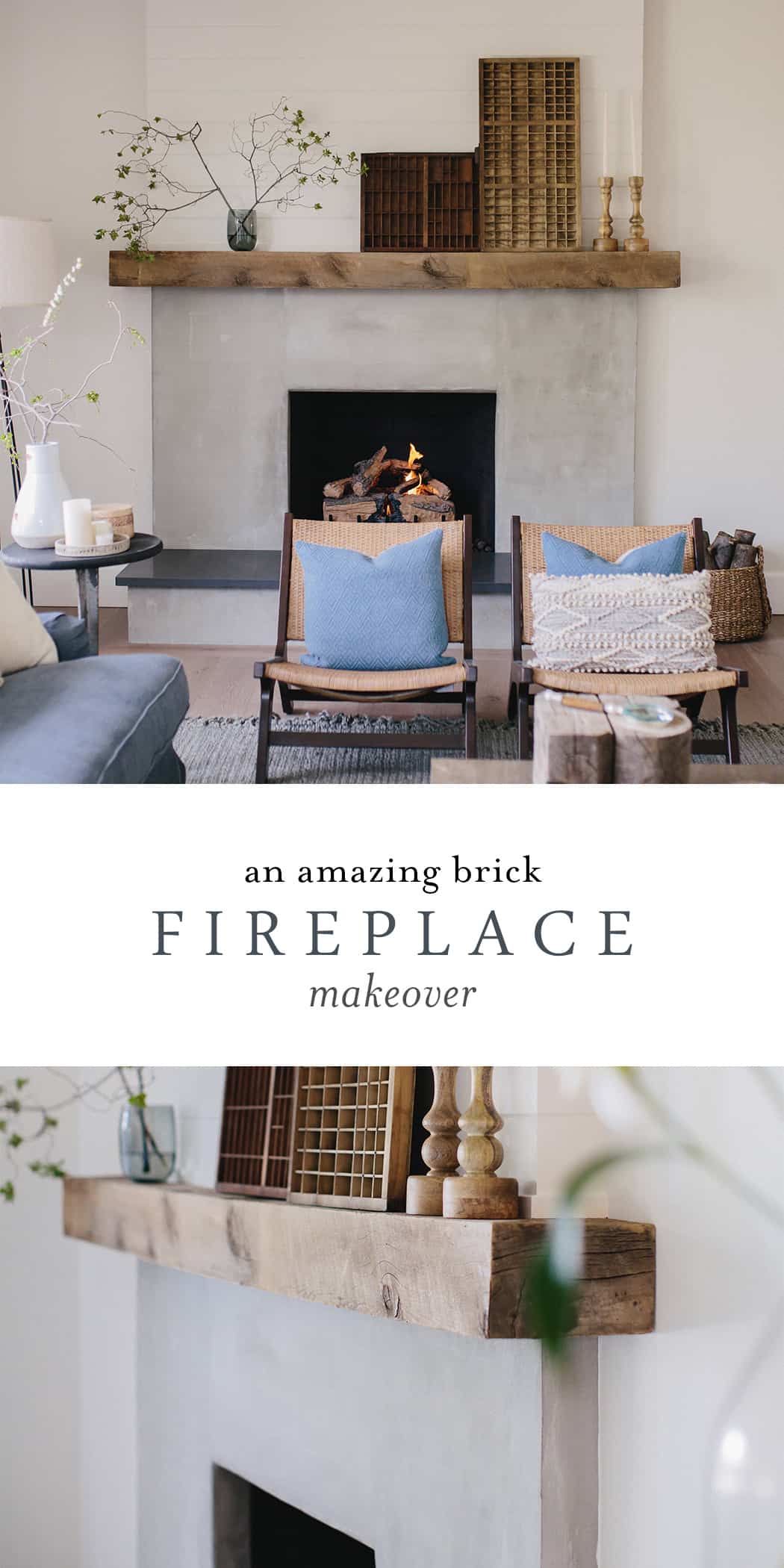 Brick Fireplace Makeover Using Cement Wood Mantle Boxwood Ave