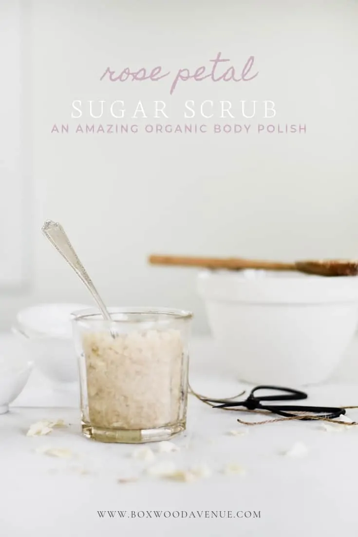 A simple rose sugar scrub recipe perfect for valentine’s day DIY gifting! Use rose petals, organic sugar, rose water, and oil to make this easy homemade organic sugar scrub recipe! 