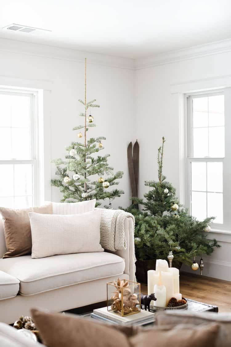Mercury glass and greenery are the perfect touches for a simple farmhouse Christmas.