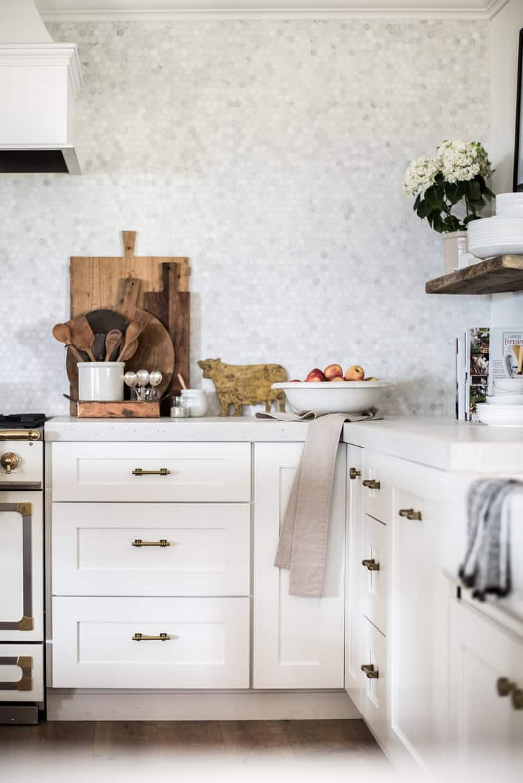 After months without it, we finally have cabinet hardware! We are loving these classic brass pulls from The Home Depot!  #brasscabinethardware #kitchencabinets #kitchencabinethardware #modernfarmhousecabinethardware #kitchenremodel