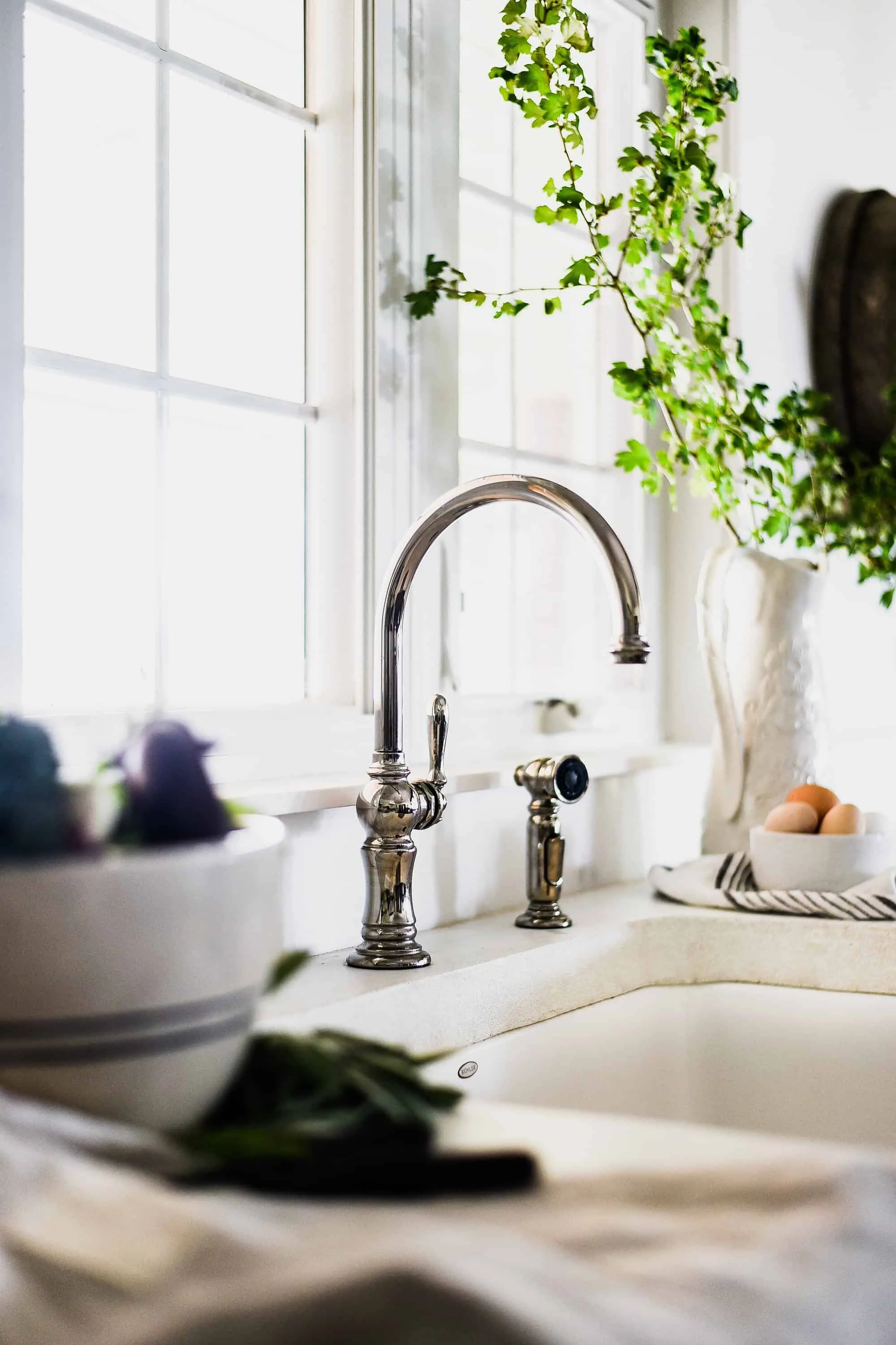  Farmhouse sink with Kohler | I mentioned that when we began remodeling, someone from the Kohler team reached out to see if I might be interested in collaborating with them in our kitchen. Since I had already fallen in love with their extra wide, extra deep apron front sink, I was happy to jump on board to create our farmhouse kitchen with their designs. 