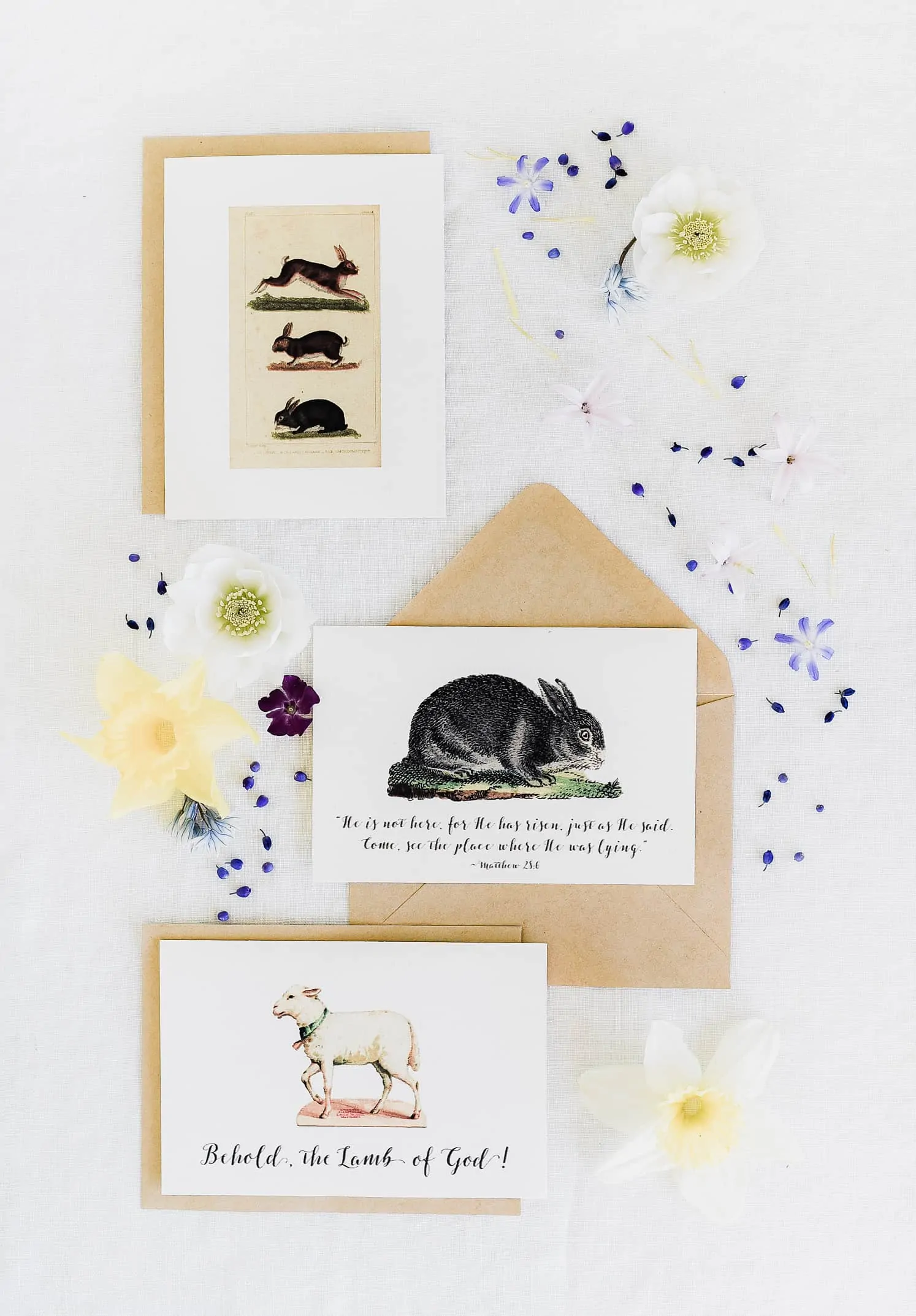 printable easter cards with rabbits, goats, and quotes