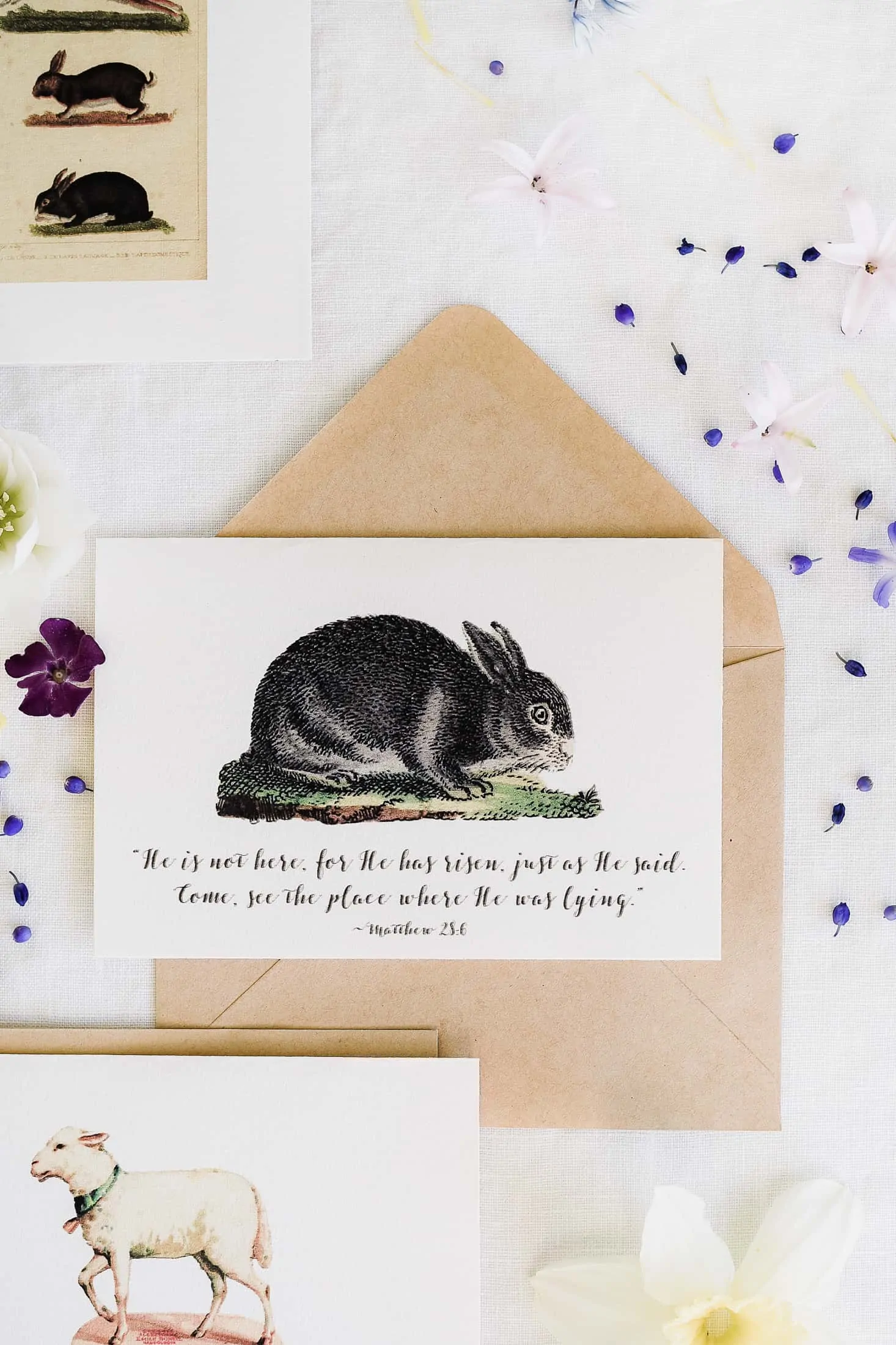 printable easter cards with rabbits, sheep, and quotes