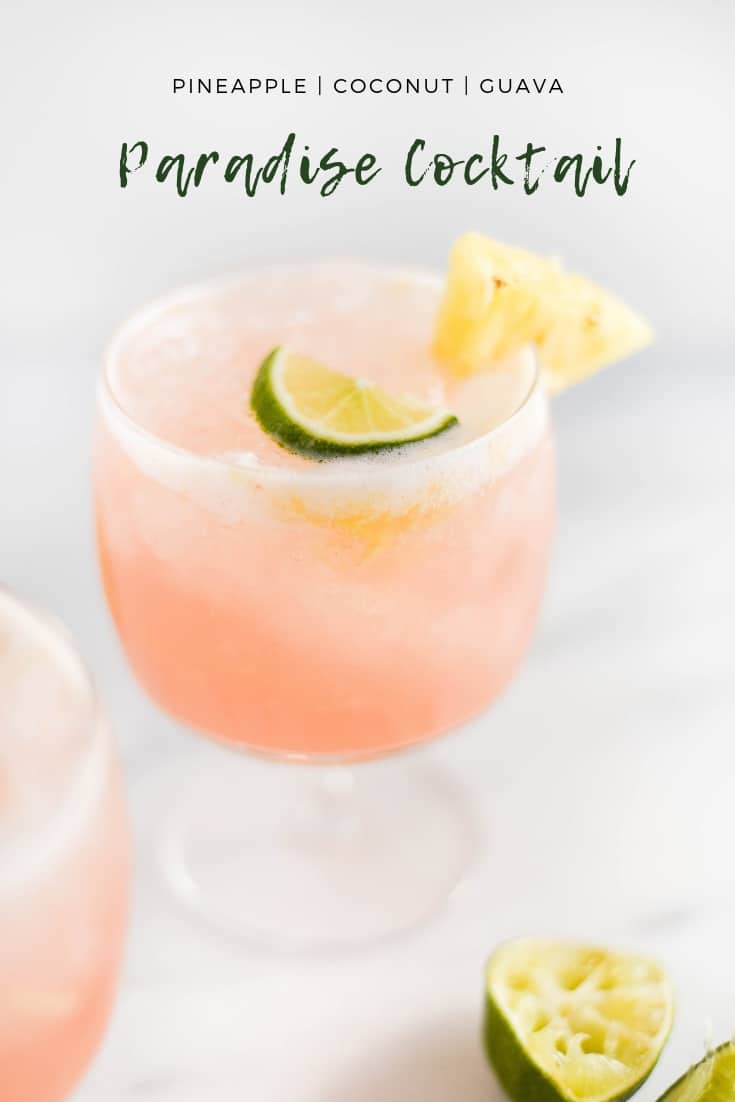Beautiful pink summer pineapple, coconut, guava cocktail
