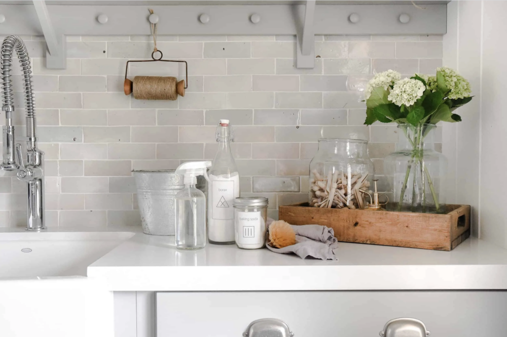 Green cleaning products in laundry room!