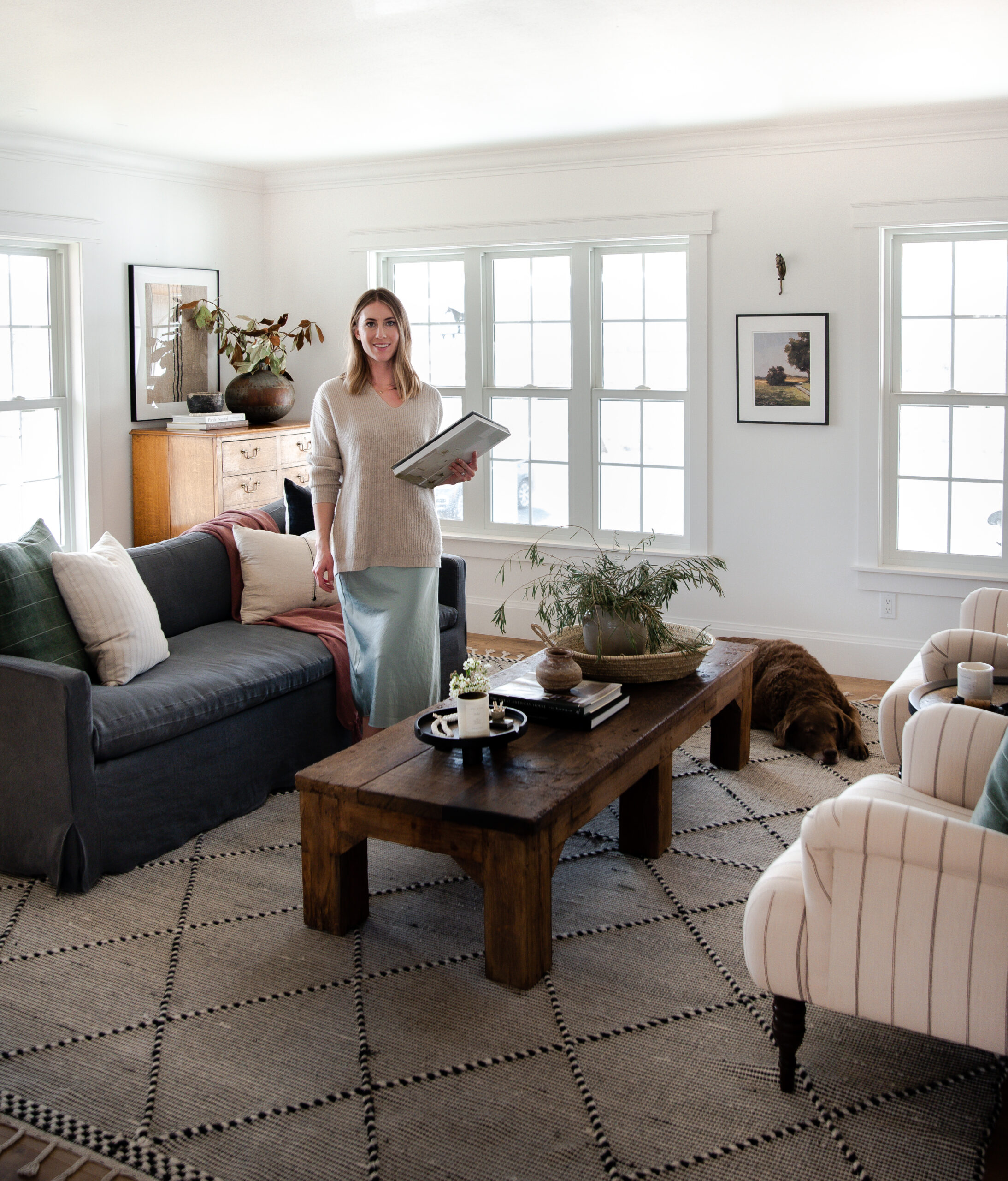 girl in farmhouse living room design