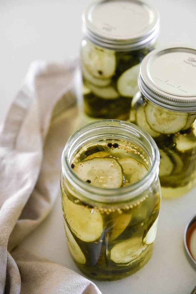 bread and butter pickles in Ball canning jars