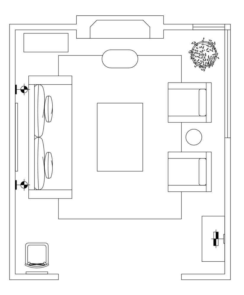 A floor plan with furniture shown