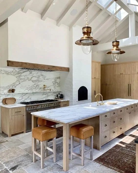 Marble Kitchen Floating Shelf under range hood