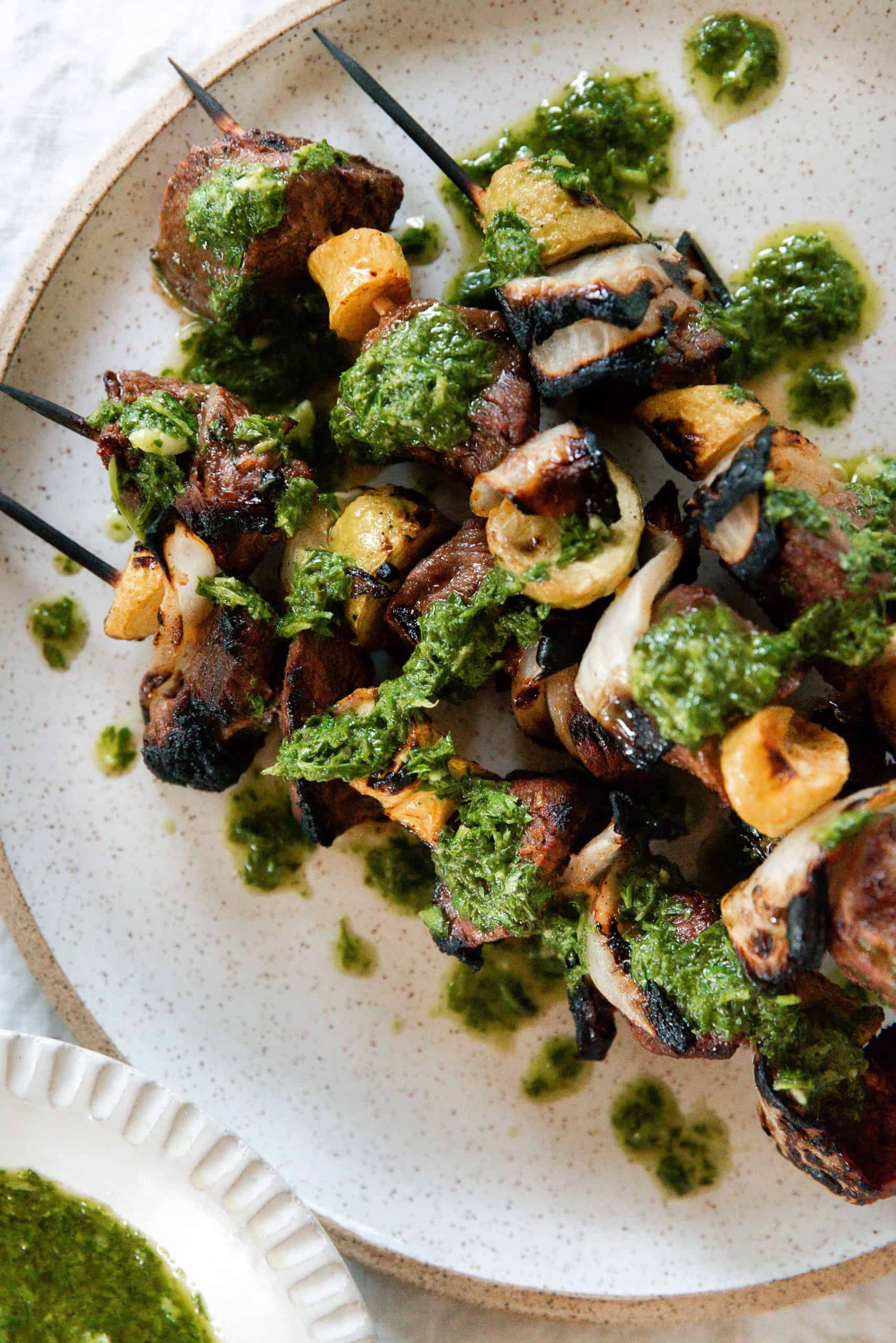 Grilled Beef Kabobs with Chimichurri Sauce