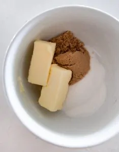 Bowl of butter and sugar for Salted Caramel Pretzel Bars
