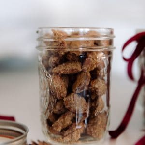 Mason Jar with Candied Almonds on Countertop