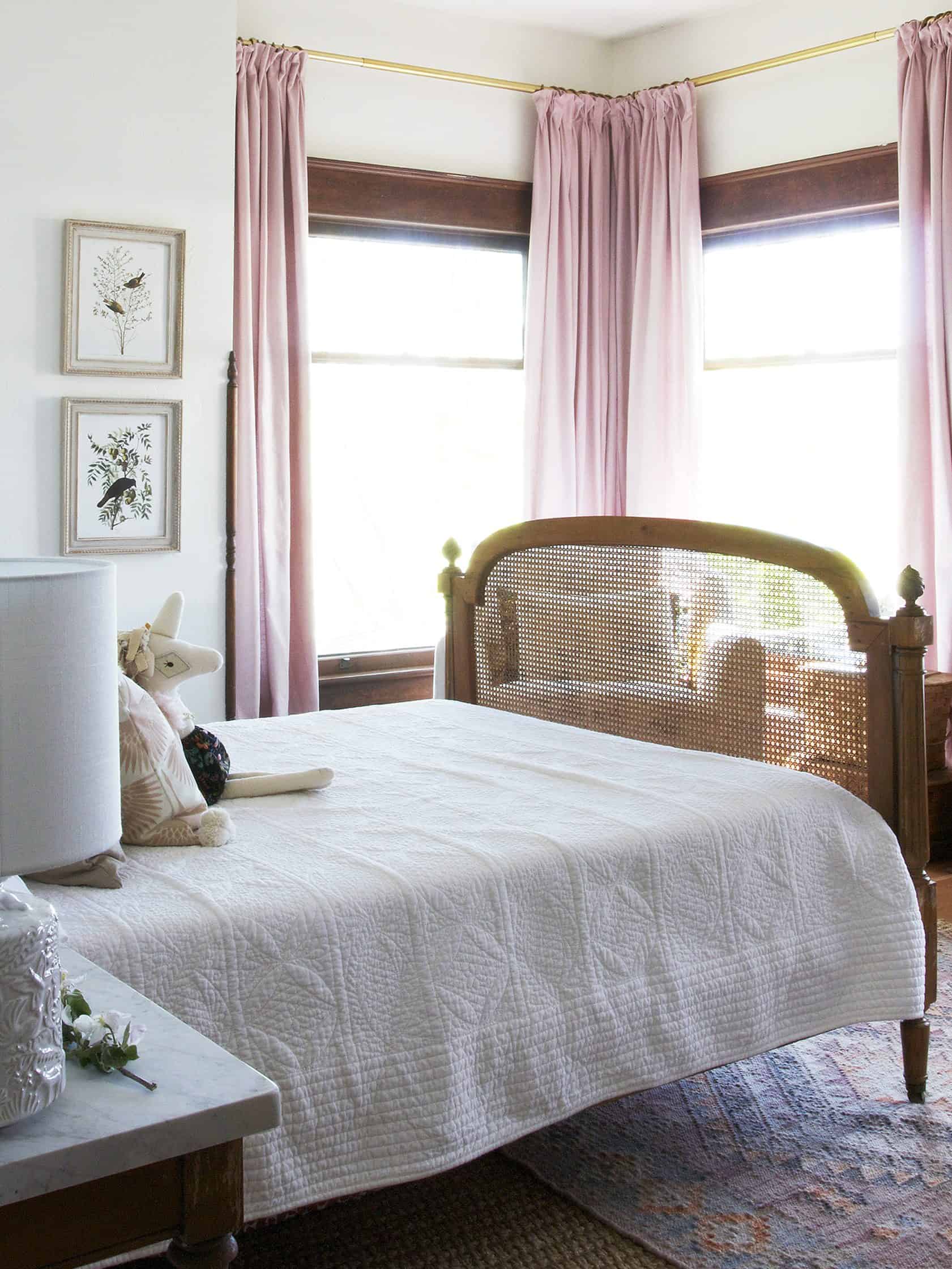 Pink Ikea Curtains with Pleats in Little Girl's Bedroom