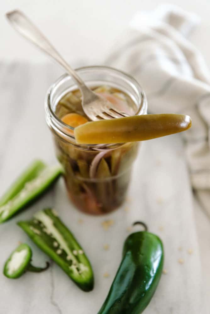 Jar of pickled jalapeños