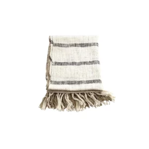 cream and grey striped linen throw blanket