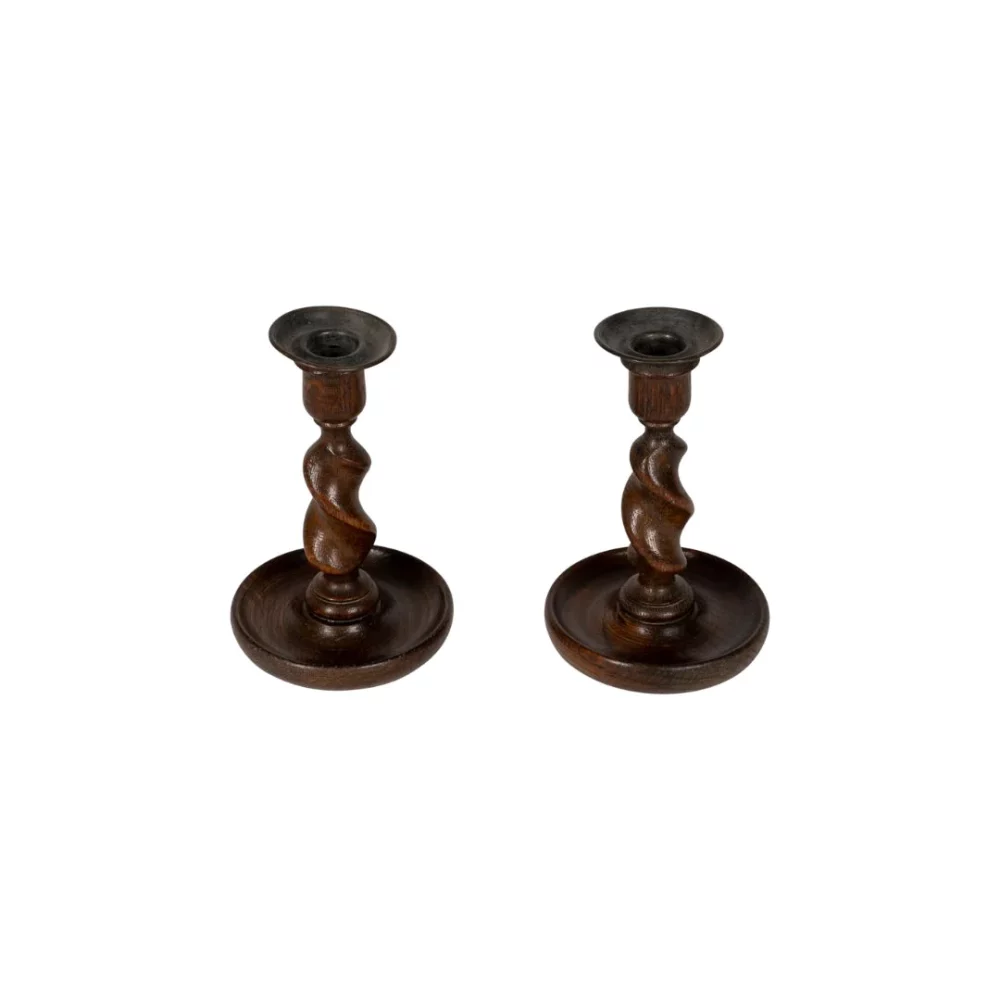 small twisted wood candlesticks