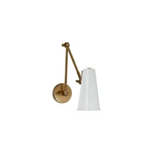 white and brass wall sconce