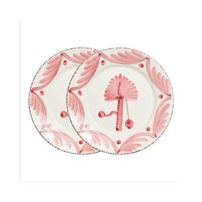 Casa Nuno Pink and White Dinner Plates, Palm, Set of 2